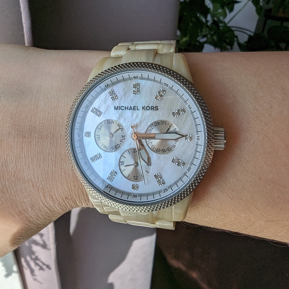 Michael Kors women's white tortoiseshell watch